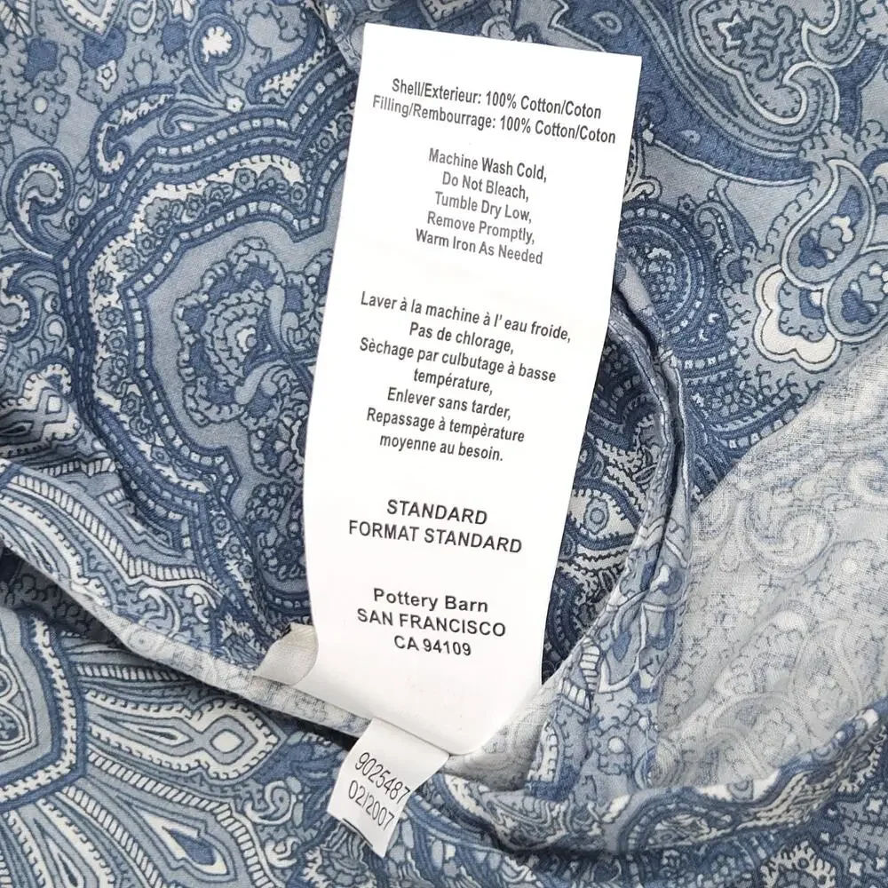 Vtg Pottery Barn Standard Sham Quilted Paisley Floral Christmas Replacement 1pc
